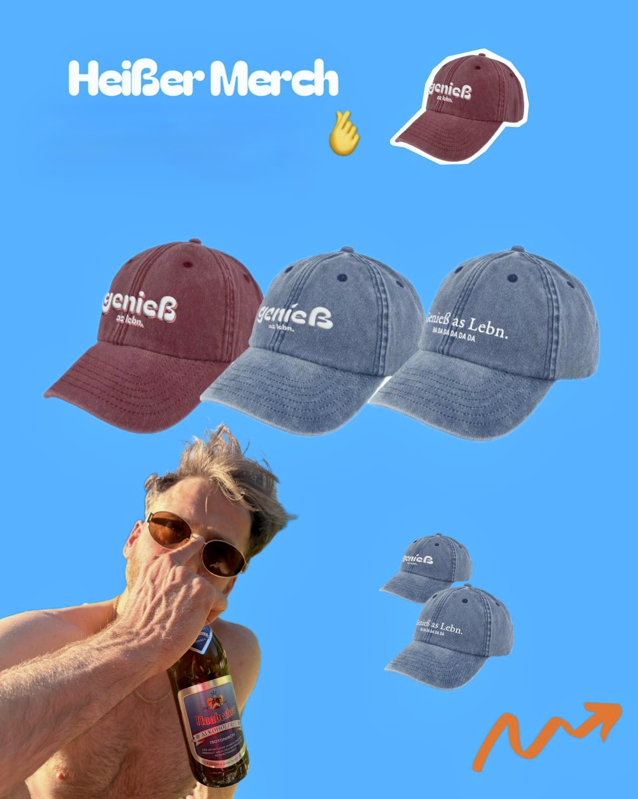 Heißer Merch: Genieß as Lebn Caps